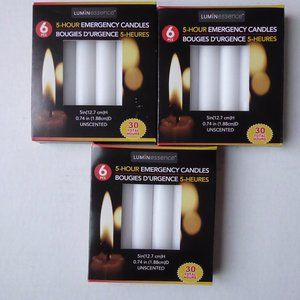 LUMINESSENCE 18 PCS X5-HOUR EMERGENCY CANDLES, 90 TOTAL HOURS, 5"H X 0.74"D, NEW
